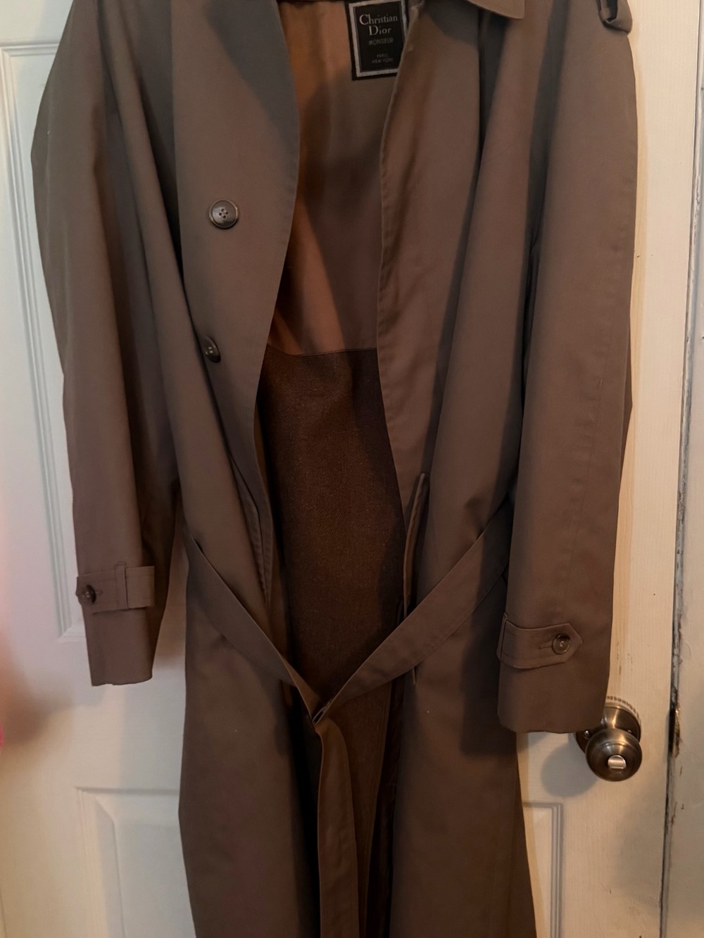 Christian Dior Monsieur Men’s 42R Vintage Trench Coat Belted Brown Raincoat